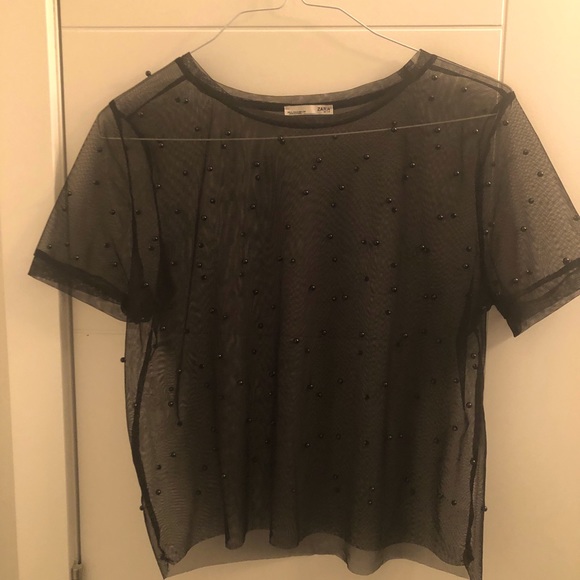 Black sheer T-shirt with beads - Picture 2 of 3